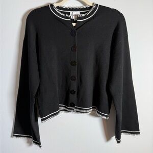SNDYS Daphne Cardigan Black Contrast Trim Parisian Chic Minimal XS